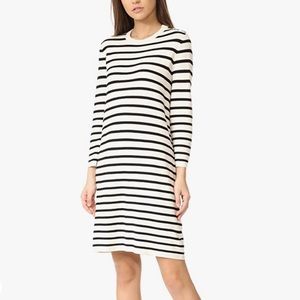 Theory nautical striped textured knit sweater dress ribbed crew neck coastal